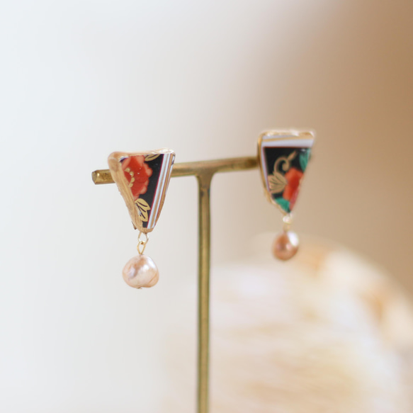定做 伊万裡燒金津木耳環 耳環/淡水珍珠花卉圖案 傳統工藝品 第1張的照片