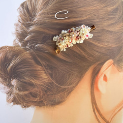 ★Sale★『布のお花とレースのヘアクリップ』フラワーチャーム付　ヘアアクセ　髪留め　スカーフ留め　ナチュラル 6枚目の画像