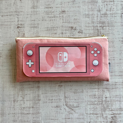 switch lite フラットポーチ　コーラルピンク 2枚目の画像