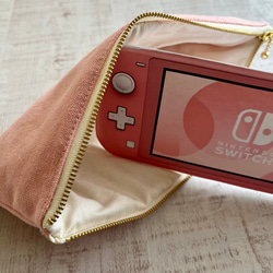 switch lite フラットポーチ　コーラルピンク 3枚目の画像