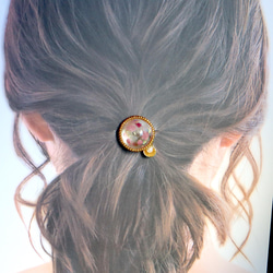 粉色電氣石樹脂全息圖【石感】金珠髮帶黑色天然石生日石粗電 第2張的照片