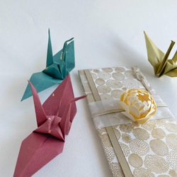 ご祝儀袋と一筆箋サイズのカードのセット 中袋 短冊付 / お花柄和紙:ゴールド・立体花色:絹 4枚目の画像