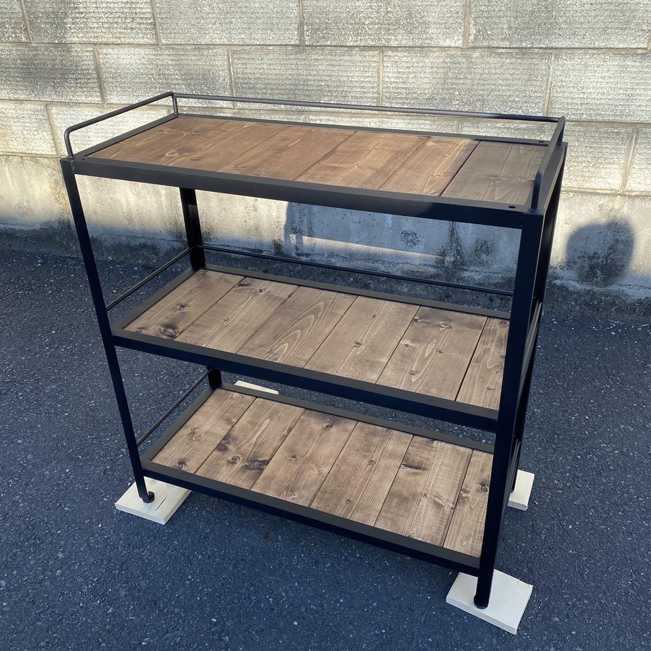 アイアン家具 インダストリアル 植物棚 無垢板 鉄家具 観葉植物 アガベ