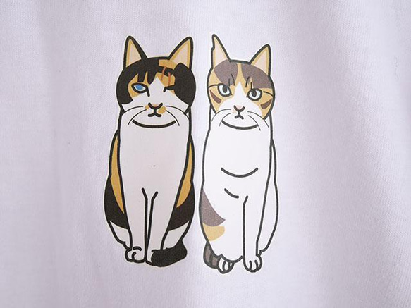 猫と暮す長袖Tシャツ/白/三毛猫XSサイズ 3枚目の画像