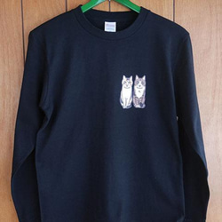 猫と暮す長袖Tシャツ/黒/三毛白キジXSサイズ 3枚目の画像