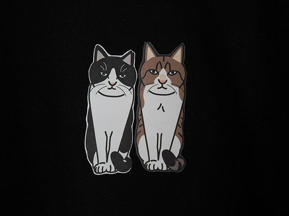 猫と暮す長袖Tシャツ/黒/白キジSサイズ 3枚目の画像