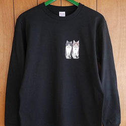 猫と暮す長袖Tシャツ/黒/白キジSサイズ 1枚目の画像