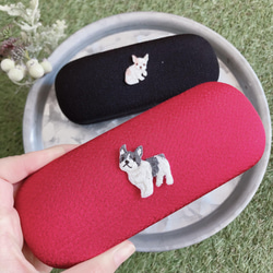 メガネケース 犬の刺繍 ちりめん イヌ フレンチブルドッグ フレブル