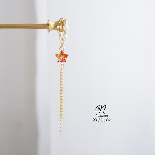 宝石のような輝き クリスタルパールとオレンジ flower* ロング