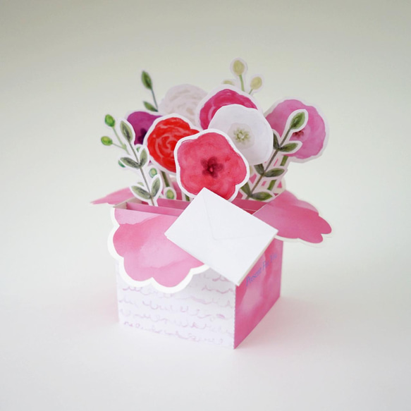 【誕生日/母の日等】２個セット・フラワーアレンジカード（ピンク&グリーン） 3枚目の画像