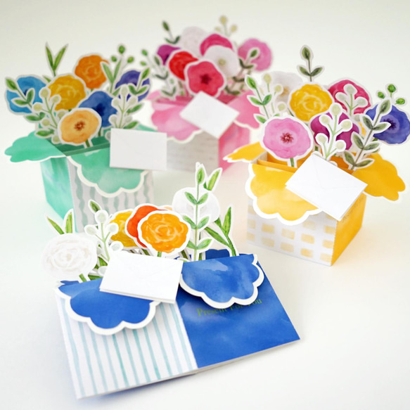 【誕生日/母の日等】２個セット・フラワーアレンジカード（ブルー&イエロー） 7枚目の画像