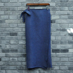 植物の染色の手の手の藍染糸麻タイの半スカートを巻いて東南アジアの綿麻風の長いスカート鍛冶の心の精染 6枚目の画像