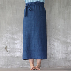 植物の染色の手の手の藍染糸麻タイの半スカートを巻いて東南アジアの綿麻風の長いスカート鍛冶の心の精染 7枚目の画像