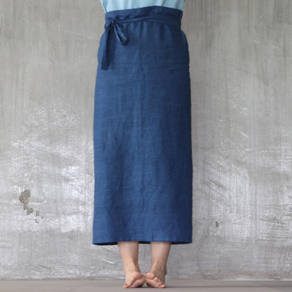 植物の染色の手の手の藍染糸麻タイの半スカートを巻いて東南アジアの綿麻風の長いスカート鍛冶の心の精染 7枚目の画像