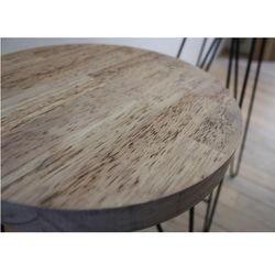 無垢とアイアンのハイスツール　スツール　ベンチ　円形　無垢座面　置き台　観葉植物　ディスプレイ　アイアン製　カフェ風 4枚目の画像