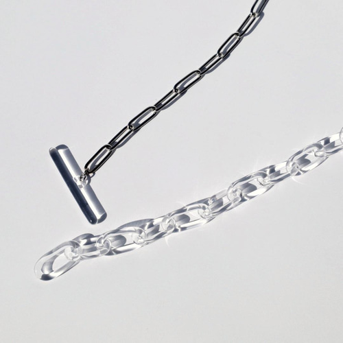 送料無料 ガラスチェーンネックレスhalf（ガラス×アレルギー対応