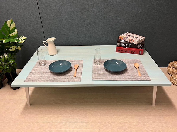 送料無料】 ローテーブル 120cm 70cm スカイブルー アンティーク