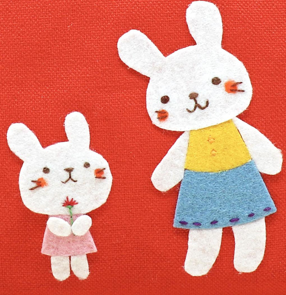 選べる9色 名入れできる♪白いうさぎの可愛いレトロなポーチ　マチ付き大きめポーチ　無料ラッピング 2枚目の画像