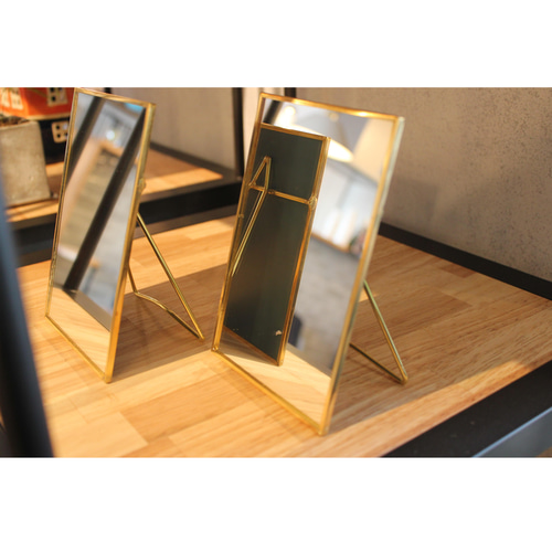 真鍮フレームミラー ブラス スタンドミラー 簡易ポケット 真鍮