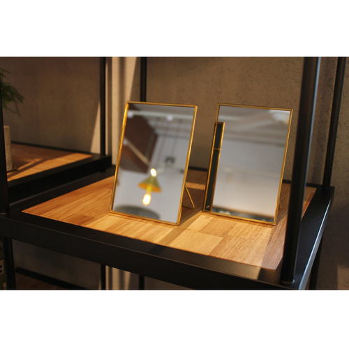 真鍮フレームミラー ブラス スタンドミラー 簡易ポケット 真鍮