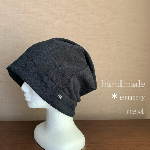 送料無料＊handmade今治産タオルで作った帽子〈ブラック・タグ