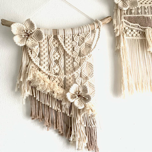 マクラメタペストリー　流木　フラワー 流木マクラメ編みフラワータペストリーN2 タペストリー・壁掛け