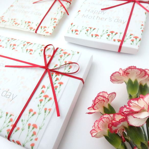 〈母の日限定〉カーネーションのハンカチとコットンハンカチ2枚boxギフト 8枚目の画像