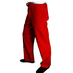 オーダーメード手作り 丈夫な麻生地 履き心地のいい 赤 太極拳トレーニングパンツ#115 1枚目の画像