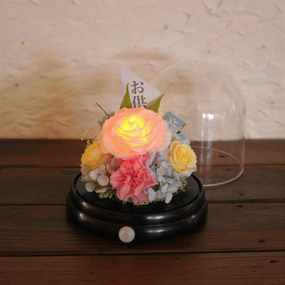 仏花 花灯籠 七色のプリザーブドフラワー センサーでお花が光る 4枚目の画像