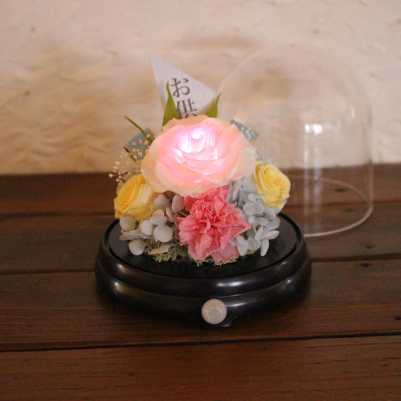 仏花 花灯籠 七色のプリザーブドフラワー センサーでお花が光る 6枚目の画像
