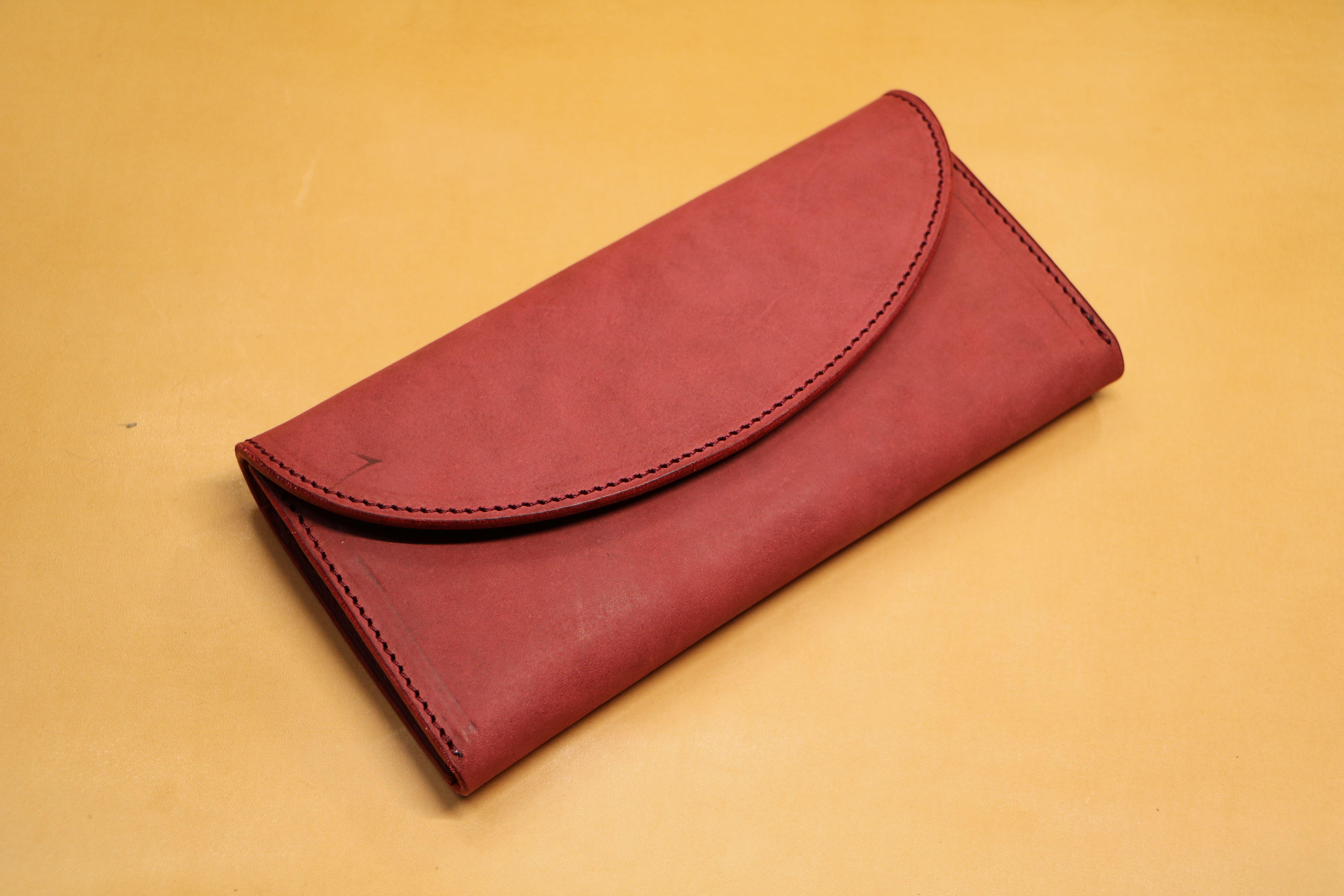 【収納たっぷり丸フラップ長財布】国産オイル ワイン EA-008