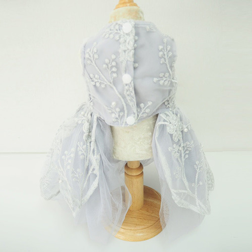 Lウェディングドレス パール花付チュールワンピース 犬の服犬服 わんこ