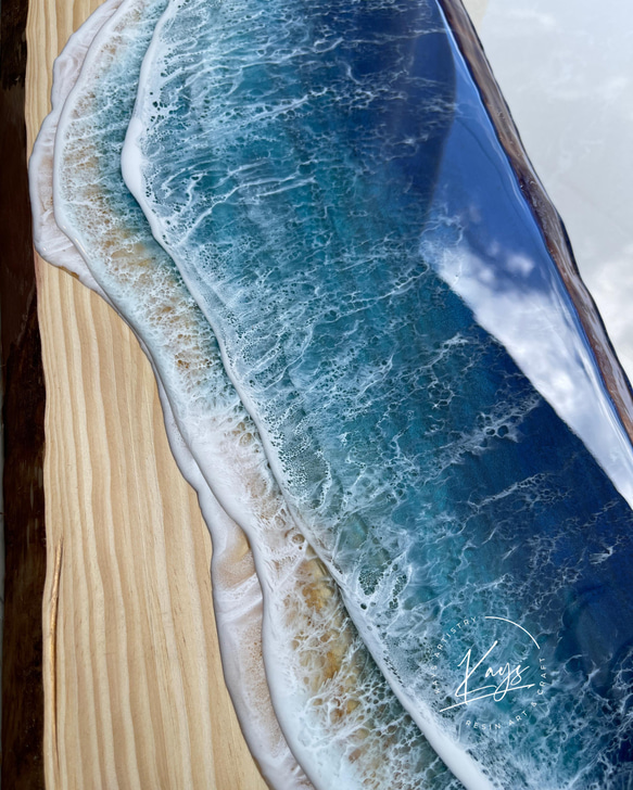 【ホームデコ】現品★琉球松オーシャンアート/Home Decor 水色青　海アート 7枚目の画像
