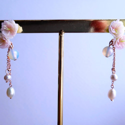 櫻花女神的柔情 14K包金耳環/耳夾(玫瑰金色) 第3張的照片