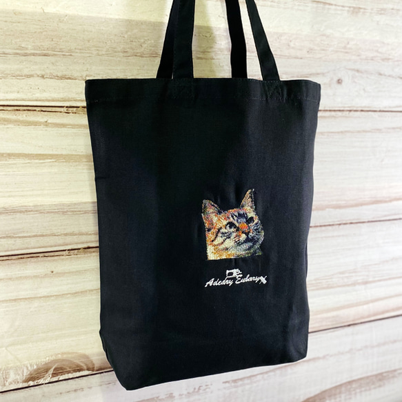 貓照片刺繡 A4 尺寸手提袋/環保袋設計 1 &lt;黑色&gt; 第3張的照片