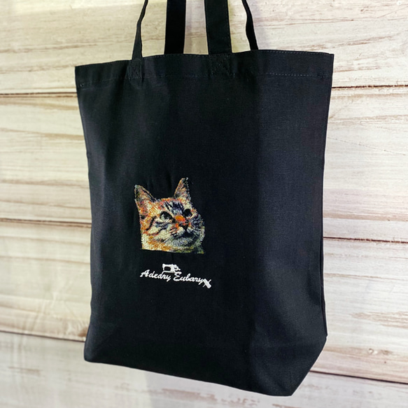 貓照片刺繡 A4 尺寸手提袋/環保袋設計 1 &lt;黑色&gt; 第4張的照片