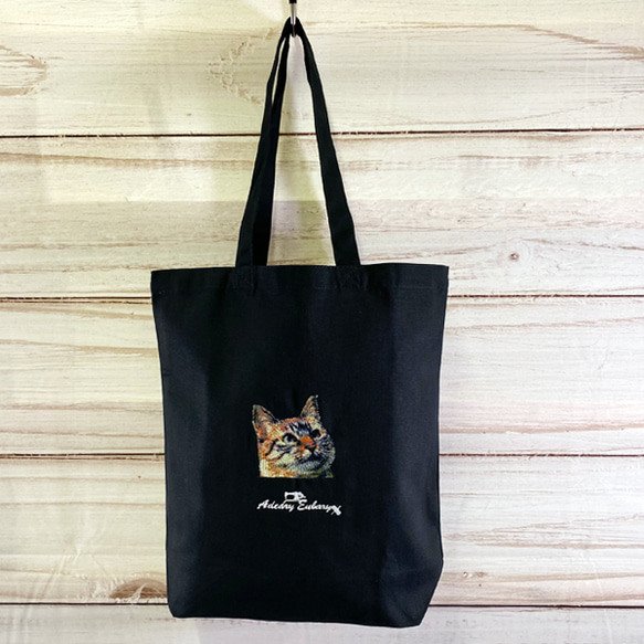 貓照片刺繡 A4 尺寸手提袋/環保袋設計 1 &lt;黑色&gt; 第2張的照片