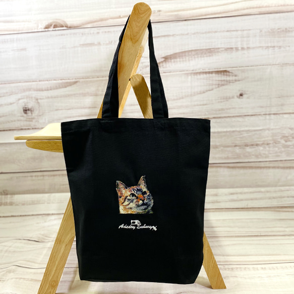 貓照片刺繡 A4 尺寸手提袋/環保袋設計 1 &lt;黑色&gt; 第1張的照片