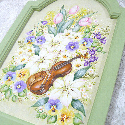 花とバイオリンのアーチフレーム❤トールペイント ウェルカムボード