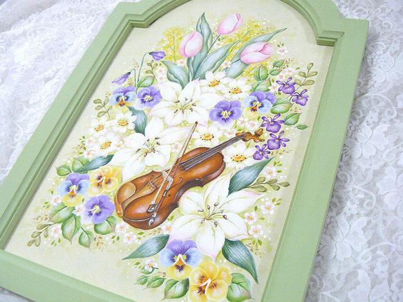花とバイオリンのアーチフレーム❤トールペイント ウェルカムボード