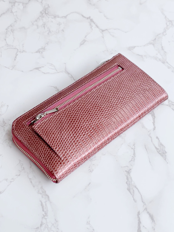 日本製　上質リザード　薄型　長財布　ロングウォレット　財布　トカゲ革　L型ファスナー　エキゾチックレザー　 1枚目の画像