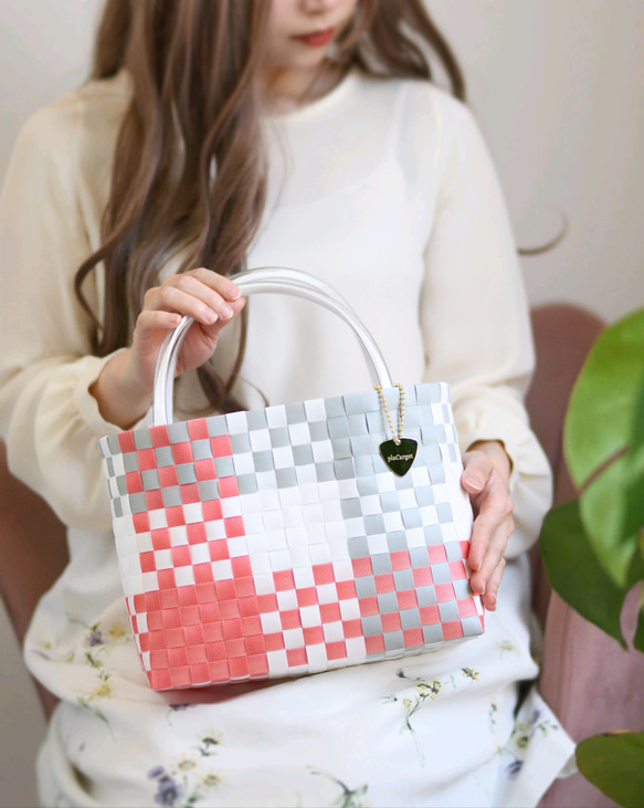 コーラルピンク×グレーM 2WAYプラカゴバッグ 母の日ギフト【受注