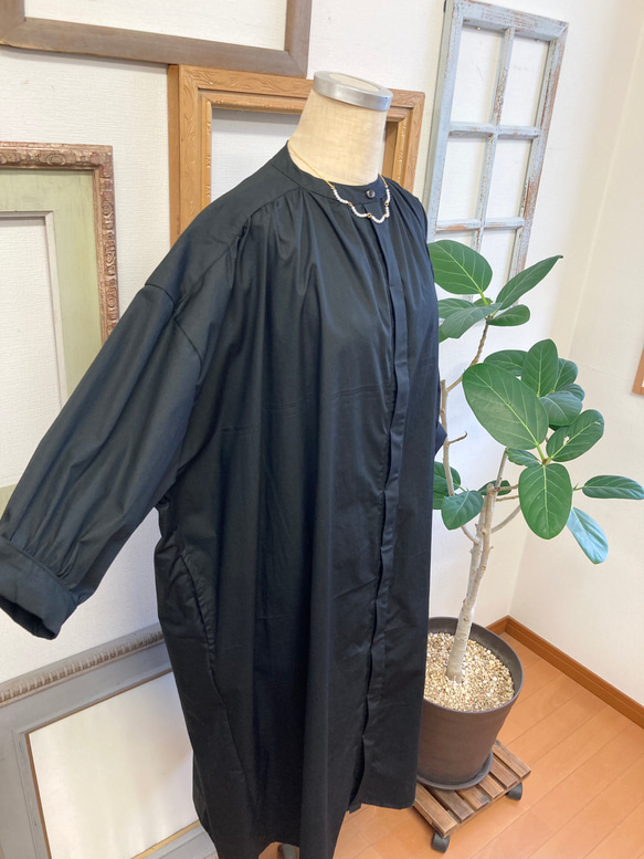 促銷價 成人連衣裙❤️ 縮褶四分之三袖襯衫連衣裙 黑色（尺碼不限 LL） 第5張的照片