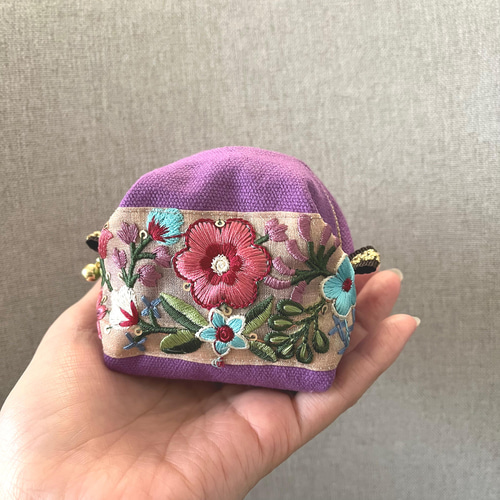 セット送料無料 インド刺繍リボンのがま口ポシェット☆お手玉ポーチ