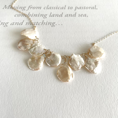 桜の花びら・ほんのり春色ピンク・ペダルパールのネックレス（k14gf