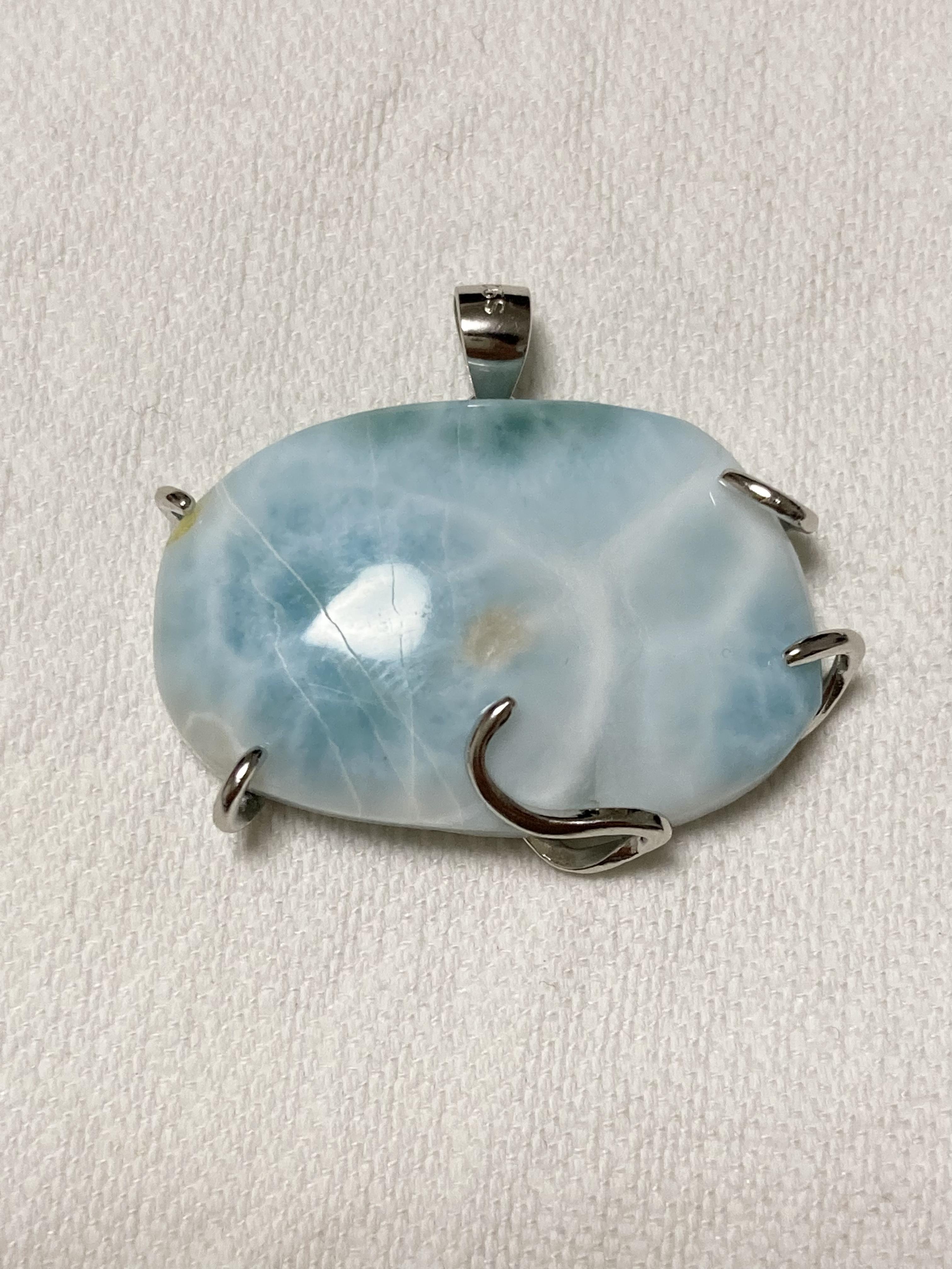 特大　揺れる波間　ラリマー ロジウムコーティングシルバー925 ペンダントトップ　ブルーペクトライト　大粒