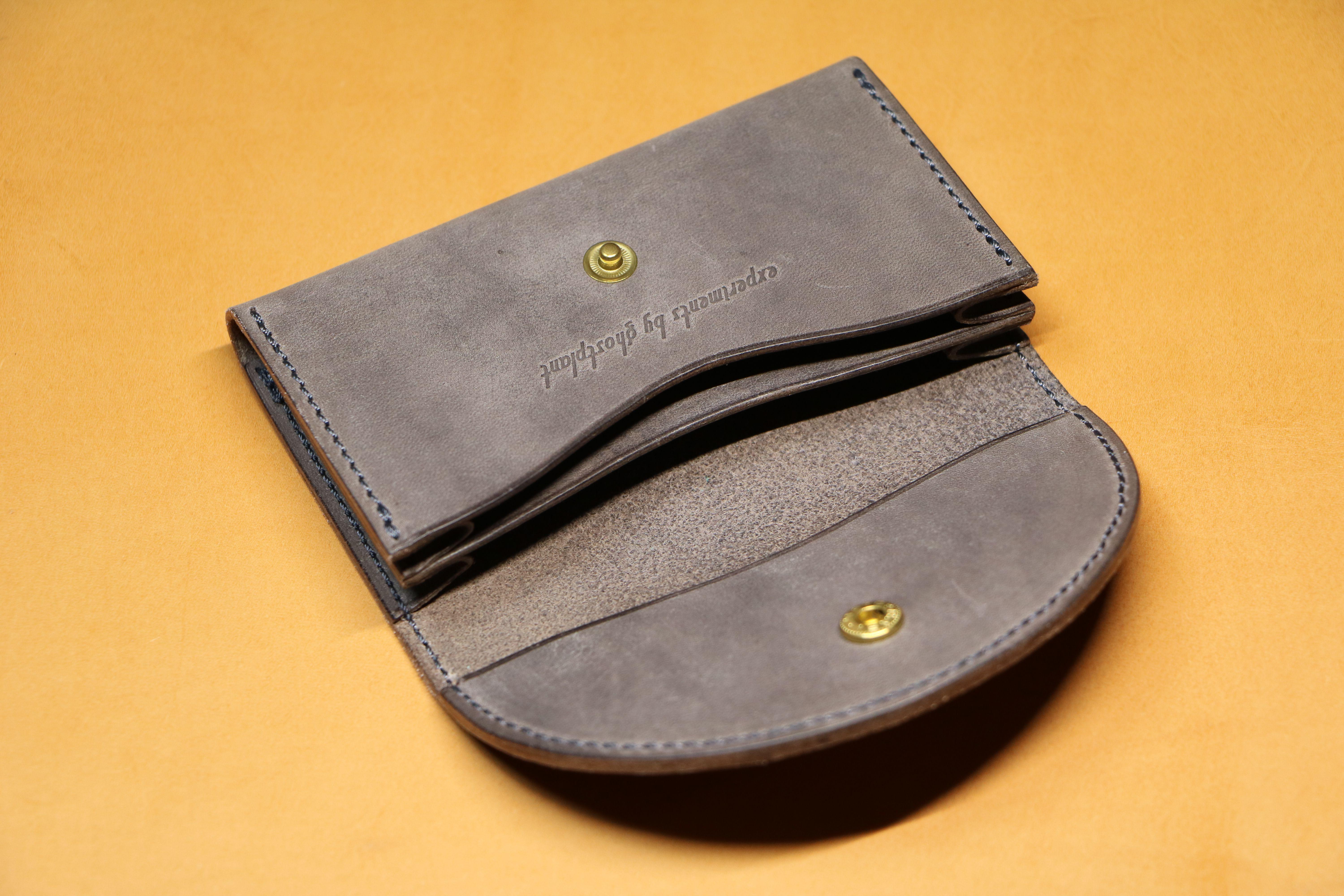 【丸フラップ名刺入れ】国産オイル グレー EC-004L