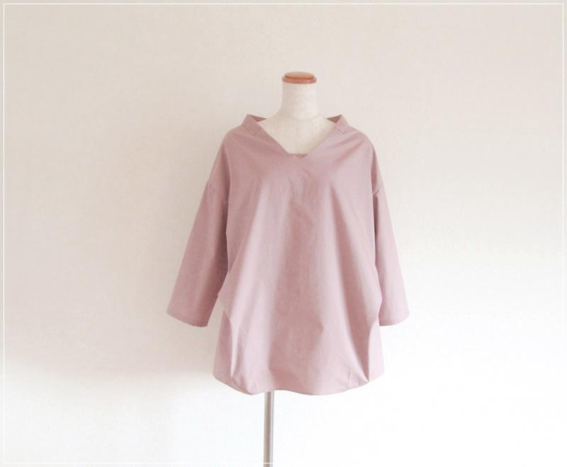 さくら色* 七分袖フロントタックブラウス