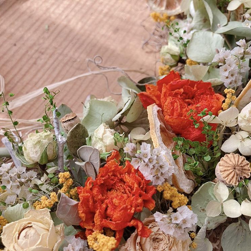 ハーフリース レモンスライスとラナンキュラス リース mou 通販