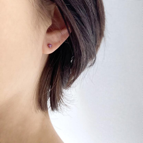 ルビースタッドピアス K10 一粒 誕生石 サークル スタッドピアス （7月：ルビー）- me